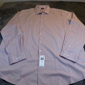 Van Heusen Fit Pink Micro Check Dress Shirt Mens size 19 37-38 Comfort Stretch